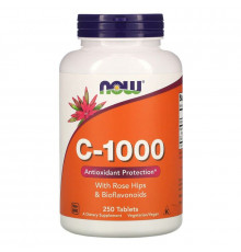 Витамин С-1000, C-1000, Now Foods, с шиповником и биофлавоноидами, 250 таблеток