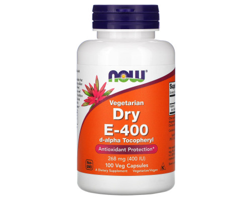 Витамин Е сухой, Vegetarian Dry E-400, Now Foods, 268 мг (400 МЕ), 100 вегетарианских капсул