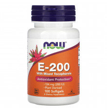 Витамин Е со смешанными токоферолами, E-200, Now Foods, 134 мг (200 МЕ), 100 гелевых капсул
