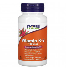 Витамин К-2, Vitamin K-2, Now Foods, 100 мкг, 100 вегетарианских капсул