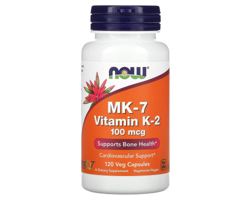 Витамин К-2, MK-7 Vitamin K-2, Now Foods, 100 мкг, 120 капсул