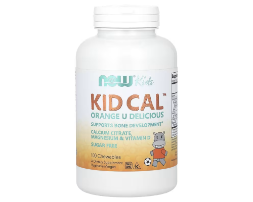 Кальций для детей, Kid Cal, Now Foods, поддержка развития костей,  со вкусом апельсина, 100 жевательных таблеток