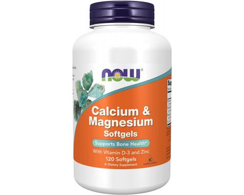 Кальций и магний, Calcium & Magnesium, Now Foods, с витамином D-3 и цинком, 120 гелевых капсул