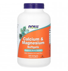 Кальций и магний, Calcium & Magnesium, NOW Foods, с витамином D-3 и цинком, 240 гелевых капсул