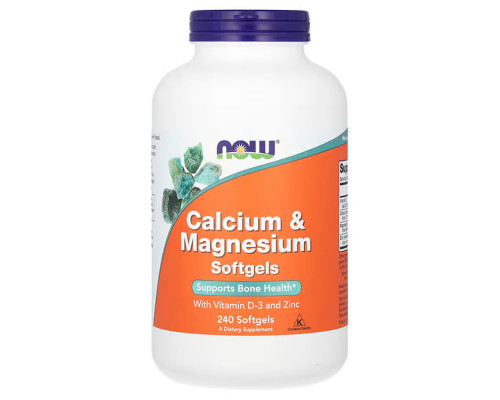 Кальций и магний, Calcium & Magnesium, NOW Foods, с витамином D-3 и цинком, 240 гелевых капсул