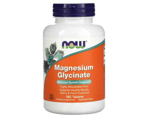 Магний глицинат, Magnesium Glycinate, Now Foods, 200 мг, 180 таблеток (100 мг в таблетке)