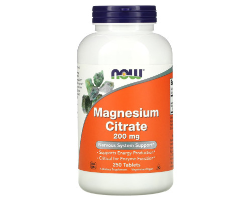 Магний цитрат, Magnesium Citrate, Now Foods, 200 мг, 250 таблеток