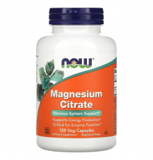 Магний цитрат, Magnesium Citrate, Now Foods, 400 мг, 120 растительных капсул (133 мг в одной капсуле)