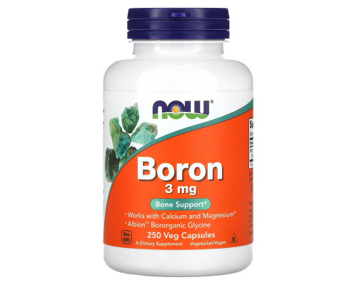 Бор, Boron, Now Foods, 3 мг, 250 вегетарианских капсул