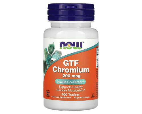 Хром, GTF Chromium,  Now Foods, 200 мкг, 100 таблеток
