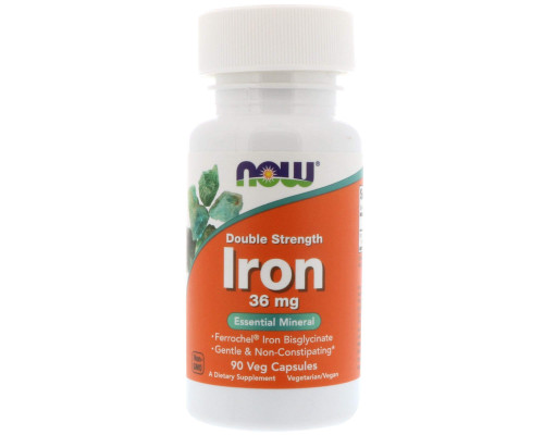Железо, Iron, Now Foods, двойная сила, 36 мг, 90 вегетарианских капсул
