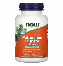 Калий цитрат, Potassium Citrate, Now Foods, 99 мг, 180 вегетарианских капсул