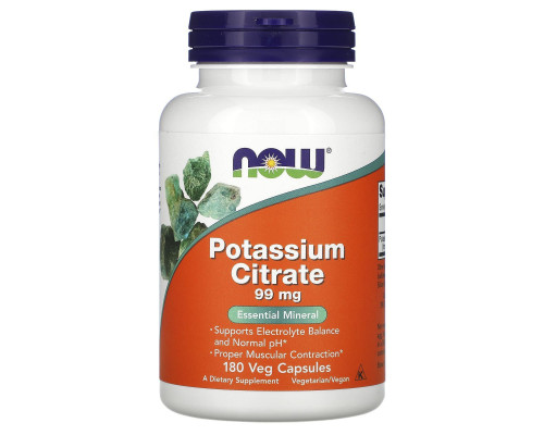 Калий цитрат, Potassium Citrate, Now Foods, 99 мг, 180 вегетарианских капсул