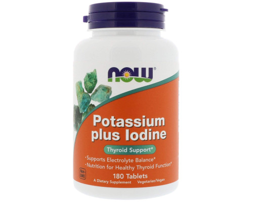 Йодид калия, Potassium Plus Iodine, Now Foods, 180 таблеток