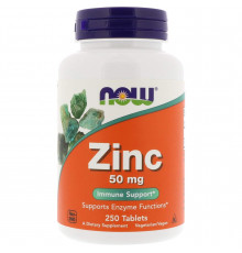 Цинк , Zinc, Now Foods, 50 мг, 250 таблеток