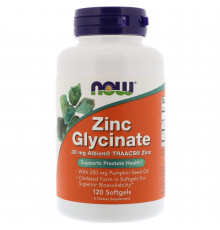 Глицинат цинка, Zinc Glycinate, Now Foods, 120 гелевых капсул