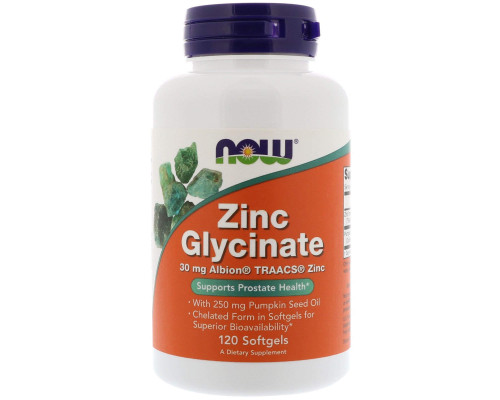 Глицинат цинка, Zinc Glycinate, Now Foods, 120 гелевых капсул