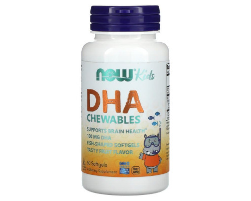 Рыбий жир для детей с фруктовым вкусом, Kid's DHA, Now Foods, 100 мг, 60 гелевых капсул