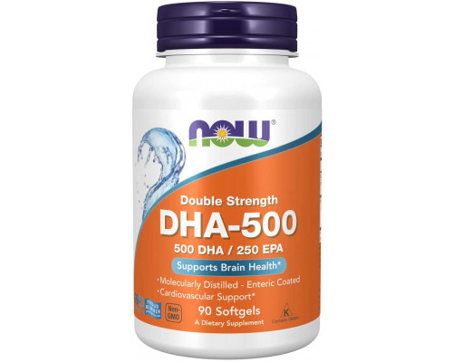Докозагексаеновая кислота (ДГК), DHA-500, Now Foods, двойная сила, 90 гелевых капсул