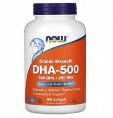 Докозагексаеновая кислота (ДГК), DHA-500, Now Foods, двойная сила, 180 гелевых капсул