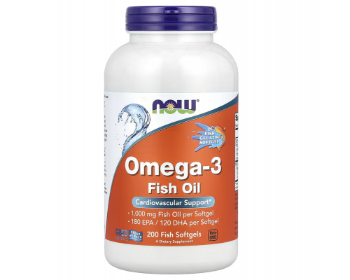 Омега-3 рыбий жир, Omega-3 Fish Oil, NOW Foods, 2000 мг, 200 рыбных гелевых капсул (1000 мг в капсуле)