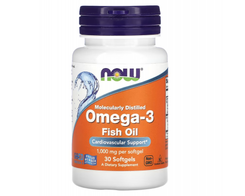 Омега-3 рыбий жир, Omega-3 рыбий жир, Now Foods, 1000 мг, 30 мягких капсул (1000 мг в одной мягкой капсуле)