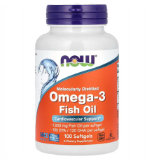 Омега-3, Omega-3, Now Foods, 180 ЭПК/ 120 ДГК, 100 гелевых капсул