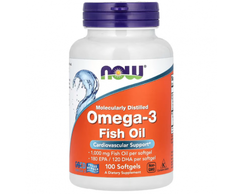Омега-3, Omega-3, Now Foods, 180 ЭПК/ 120 ДГК, 100 гелевых капсул