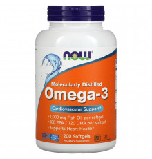 Омега-3, Omega-3, Now Foods, 180 ЭПК/ 120 ДГК, 200 гелевых капсул