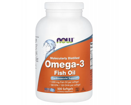 Омега-3 рыбий жир, Omega-3 Fish Oil, Now Foods, 2000 мг, 500 рыбных капсул (1000 мг на капсулу)