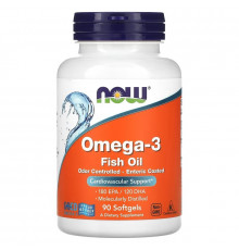 Омега-3 рыбий жир, Omega-3 Fish Oil, NOW Foods,  1000 мг, 180 ЭПК/ 120 ДГК, в кишечнорастворимой оболочке, 90 гелевых капсул