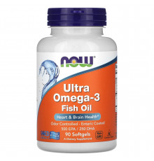 Супер омега 3, Ultra Omega-3, Now Foods, 500 EPA/250 DHA, 90 капсул с кишечнорастворимой оболочкой