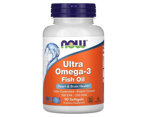 Супер омега 3, Ultra Omega-3, Now Foods, 500 EPA/250 DHA, 90 капсул с кишечнорастворимой оболочкой