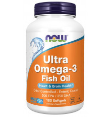 Супер омега 3, Ultra Omega-3, Now Foods, 500 EPA/250 DHA, 180 капсул с кишечнорастворимой оболочкой