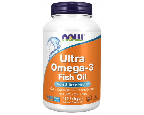 Супер омега 3, Ultra Omega-3, Now Foods, 500 EPA/250 DHA, 180 капсул с кишечнорастворимой оболочкой