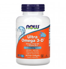 Омега-3 ультра + витамин D3, Ultra Omega 3-D, Now Foods, 600 EPA / 300 DHA, 90 рыбьих гелевых капсул
