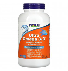 Омега 3-D Ультра, Omega 3-D, 600 EPA/300 DHA NOW Foods, 180 рыбных гелевых капсул
