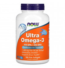 Омега-3 ультра, Ultra Omega-3, Now Foods, 500 ЭПК/ 250 ДГК, 180 рыбных гелевых капсул