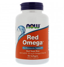 Красный рис, омега, Q10, Red Omega, Now Foods, 90 гелевых капсул