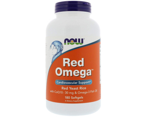 Красный рис, омега и коэнзим Q10, Red Omega, Now Foods, 30 мг, 180 капсул