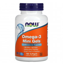 Омега-3, Omega-3 Mini Gels, Now Foods, 180 ЭПК/ 120 ДГК, 180 гелевых капсул