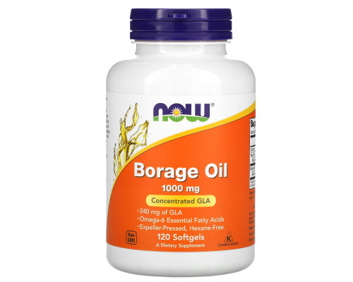 Масло огуречника (Borage Oil), Now Foods, концентрация ГЛК, 1000 мг, 120 гелевых капсул