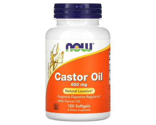 Касторовое масло, Castor Oil, NOW Foods, 650 мг, 120 гелевых капсул