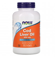 Рыбий жир из печени трески, Cod Liver Oil, Now Foods, 650 мг, 250 гелевых капсул