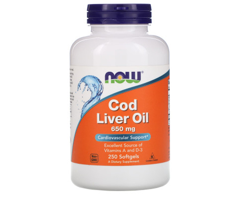 Рыбий жир из печени трески, Cod Liver Oil, Now Foods, 650 мг, 250 гелевых капсул