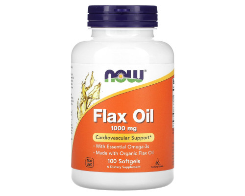 Льняное масло, Flax Oil, NOW Foods, органик, незаменимые жирные кислоты Омега-3, 1000 мг, 100 гелевых капсул