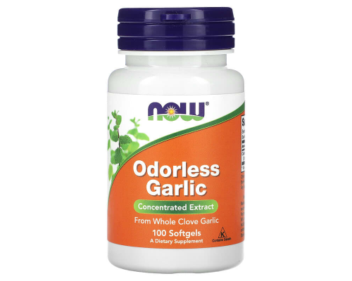 Чеснок, Odorless Garlic, Now Foods, без запаха, концентрированный экстракт, 100 мягких капсул (25 мг в одной мягкой капсуле)