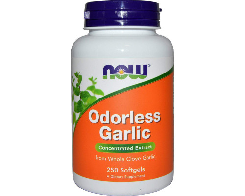 Чеснок, концентрированный экстракт, Odorless Garlic, Now Foods, 50 мг, 250 гелевых капсул (25 мг в одной капсуле)