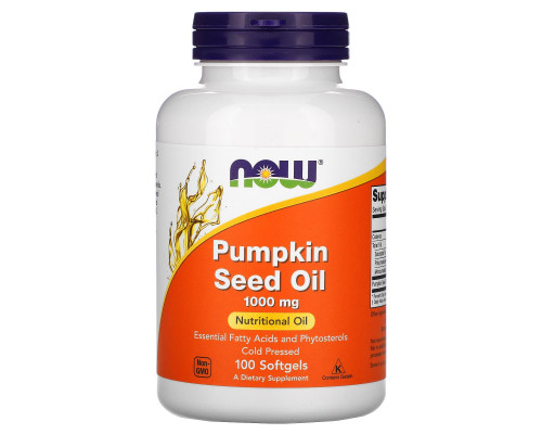 Тыквенное масло, Pumpkin Seed Oil, NOW Now Foods, 1000 мг, 100 гелевых капсул (500 мг в одной гелевой капсуле)