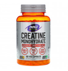 Креатин моногидрат, Creatine Monohydrate, Now Foods, Sports, 750 мг, 120 вегетарианских капсул